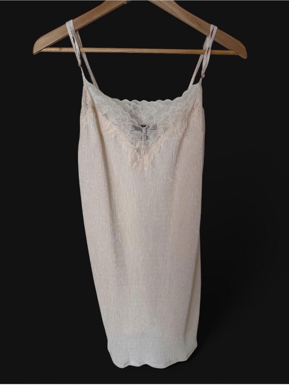 Lace-Trim Chemise Slip in Light Beige